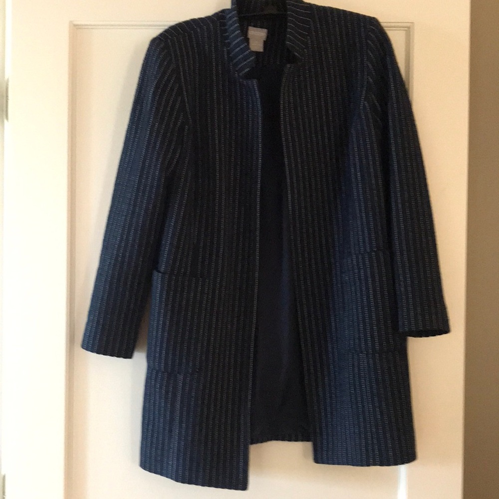 Chico’s 3/4 length jacket!  Size OP but runs a little larger/ navy & white